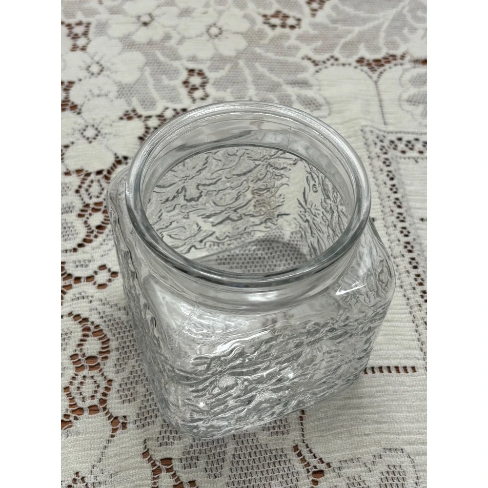 Princess House Fantasia Glass Canister Replacement Base Square‎ Floral Clear 5in